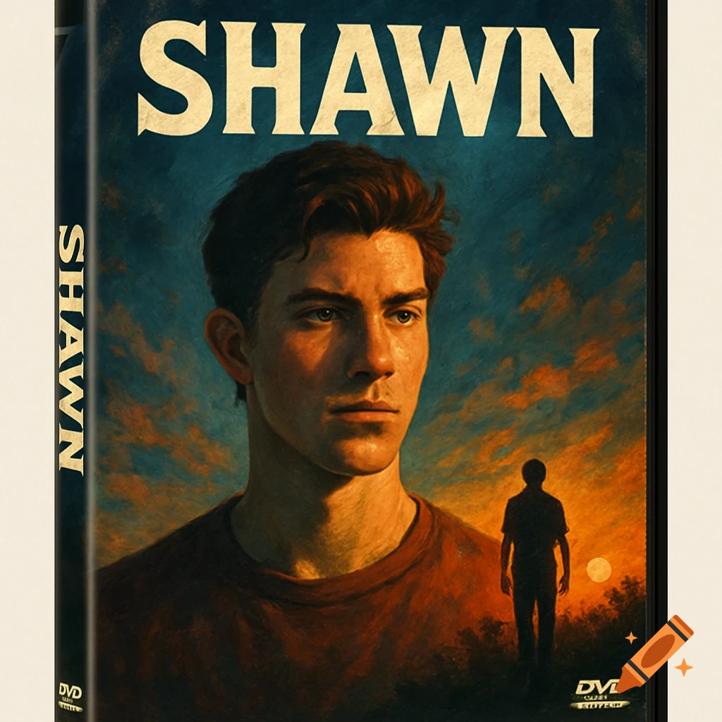 A DVD case for a movie titled "SHAWN", featuring a man's portrait and a silhouetted figure at sunset.