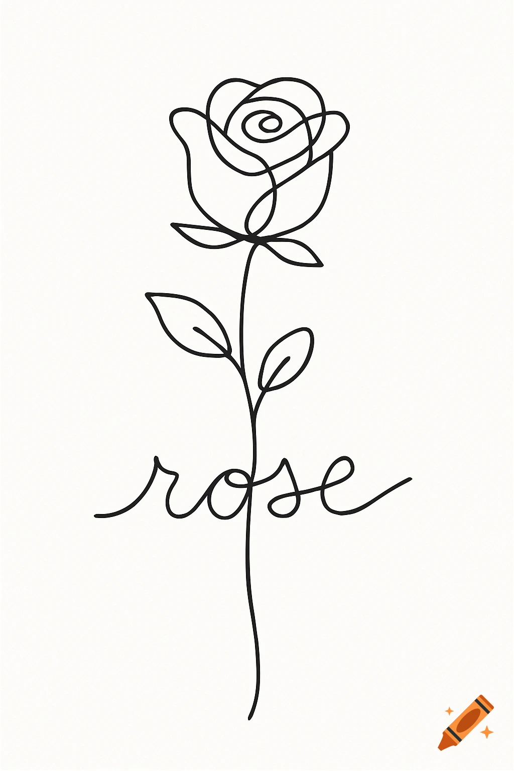 Simple black line drawing of a rose with the word 'rose' in the stem on a white background.