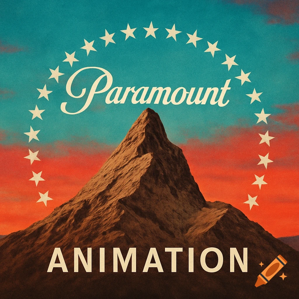 A stylized mountain logo with text 'Paramount' and 'Animation' against a sky of red, orange, and blue.