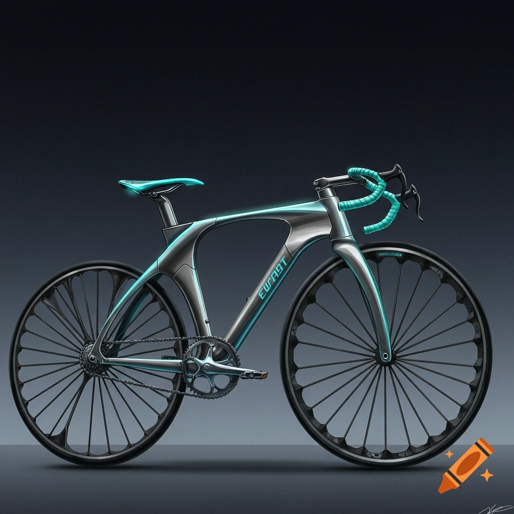 A futuristic silver and blue concept bicycle design.