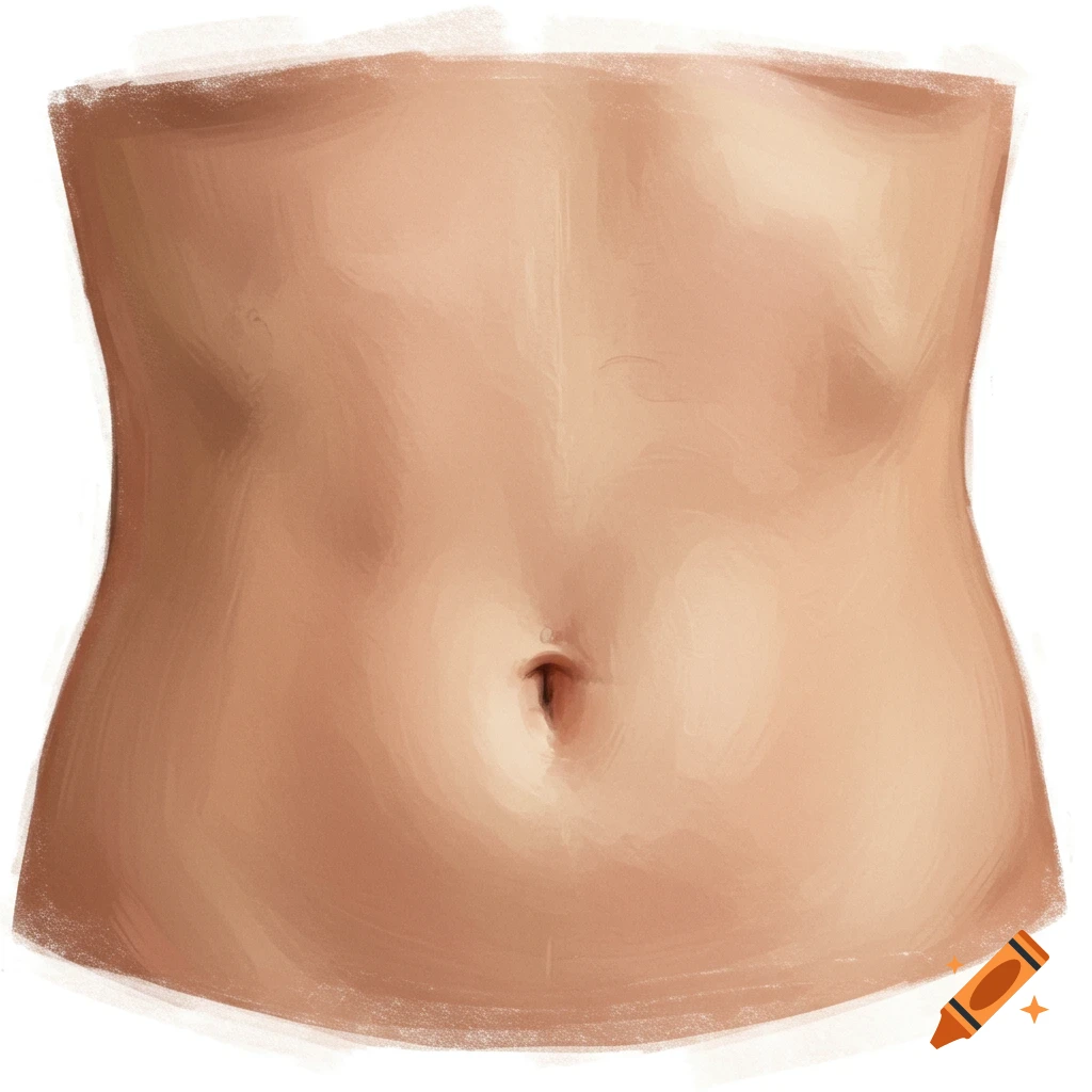 Digital painting of a human midsection focusing on an outie belly button.