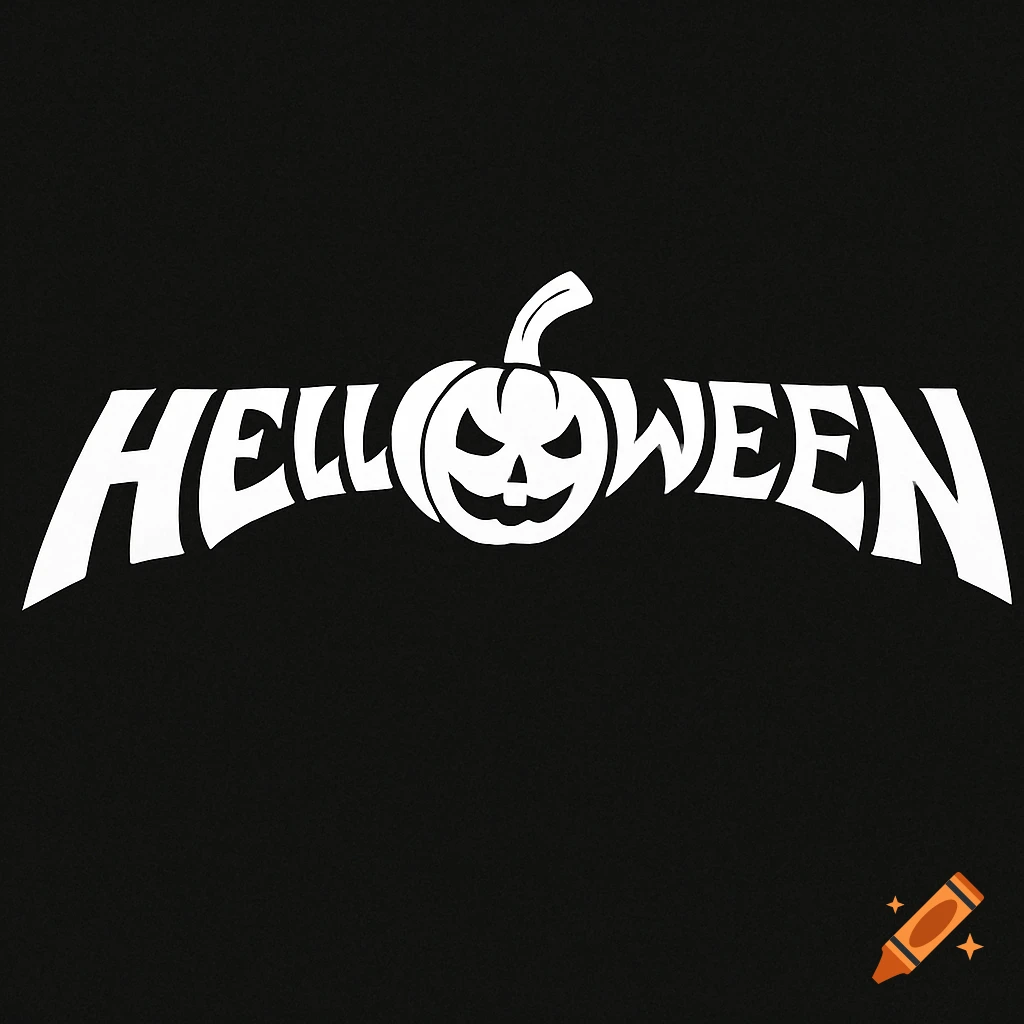 Helloween band logo with a pumpkin on a black background.