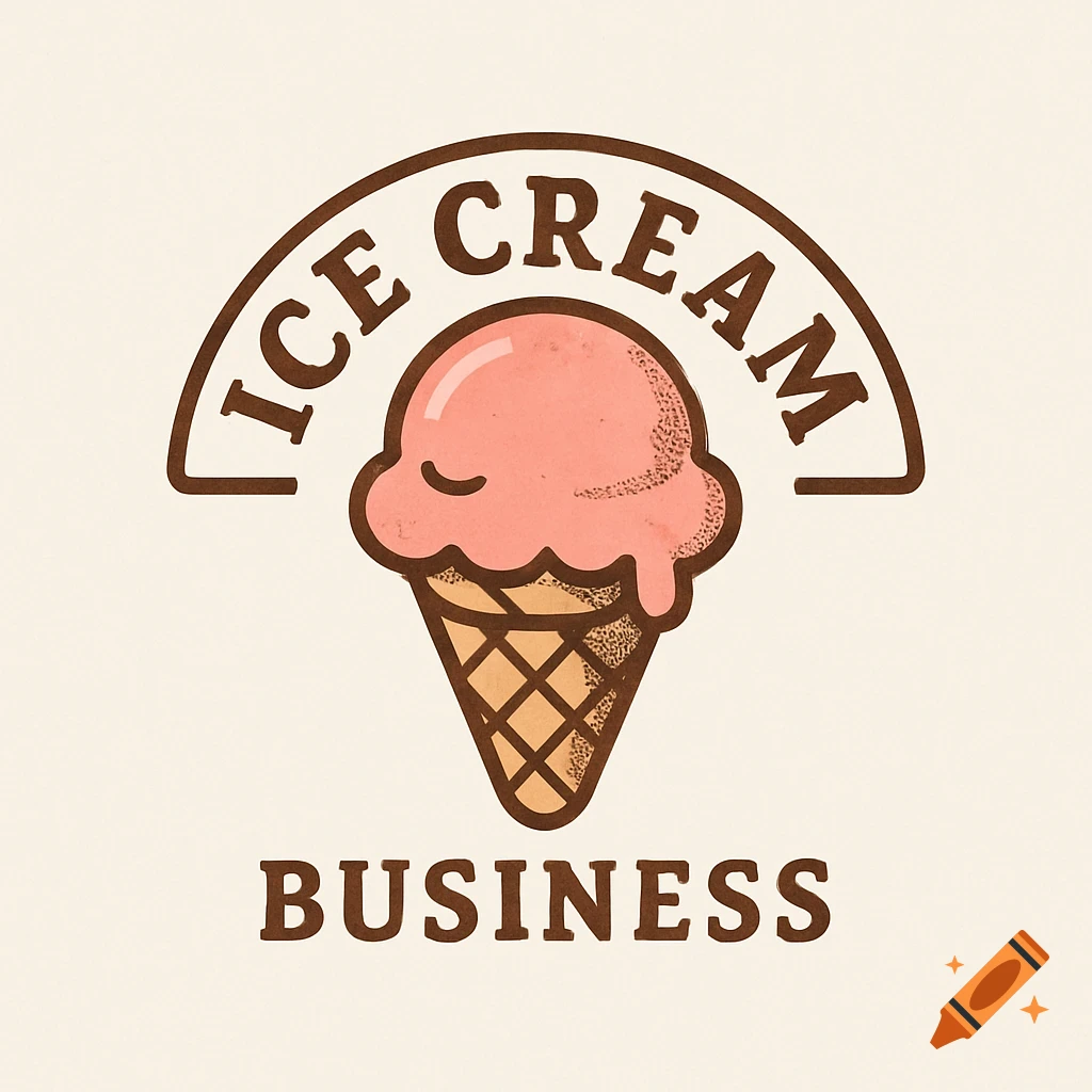 Logo for an ice cream business featuring an ice cream cone with text.