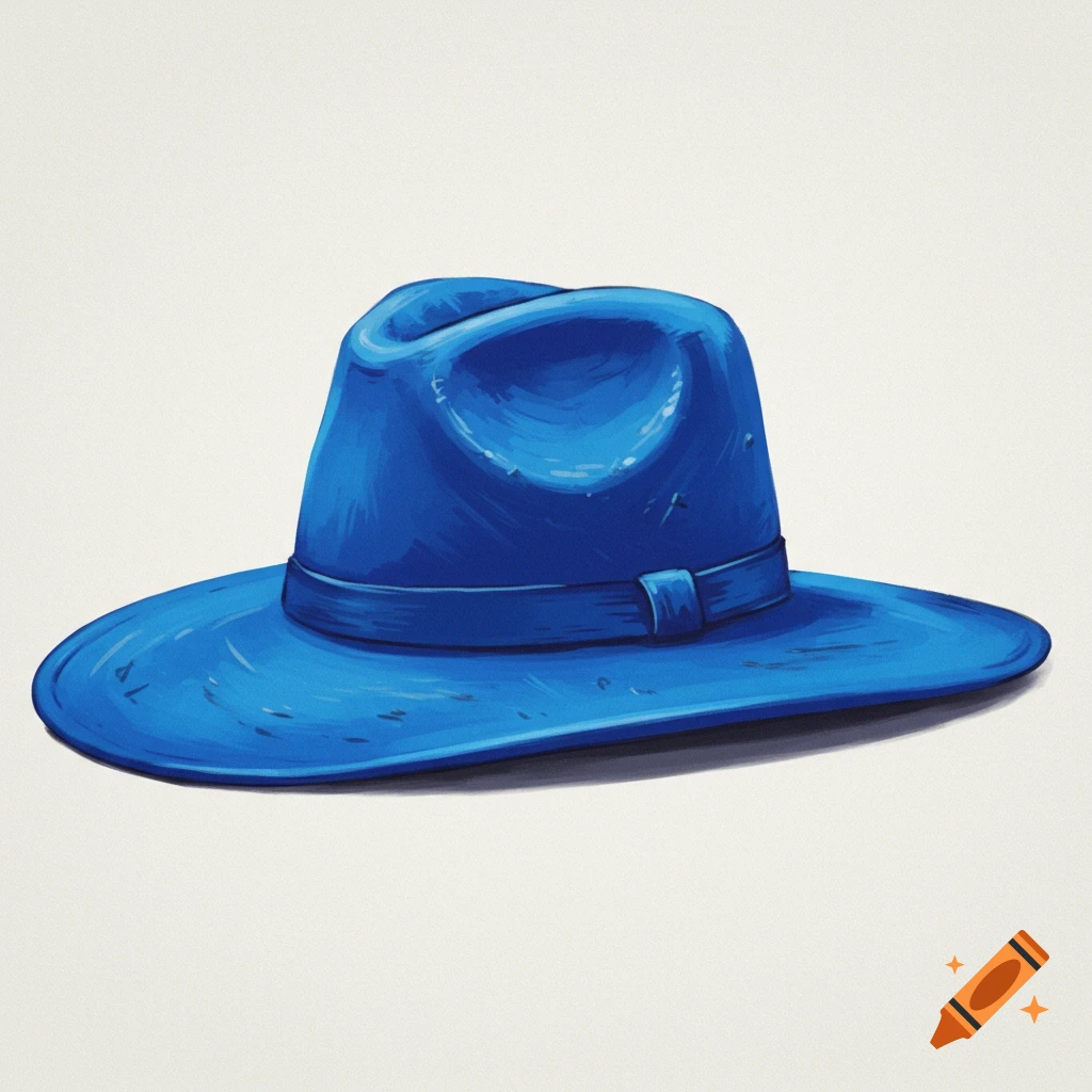 An illustration of a blue fedora-style hat on a white background.