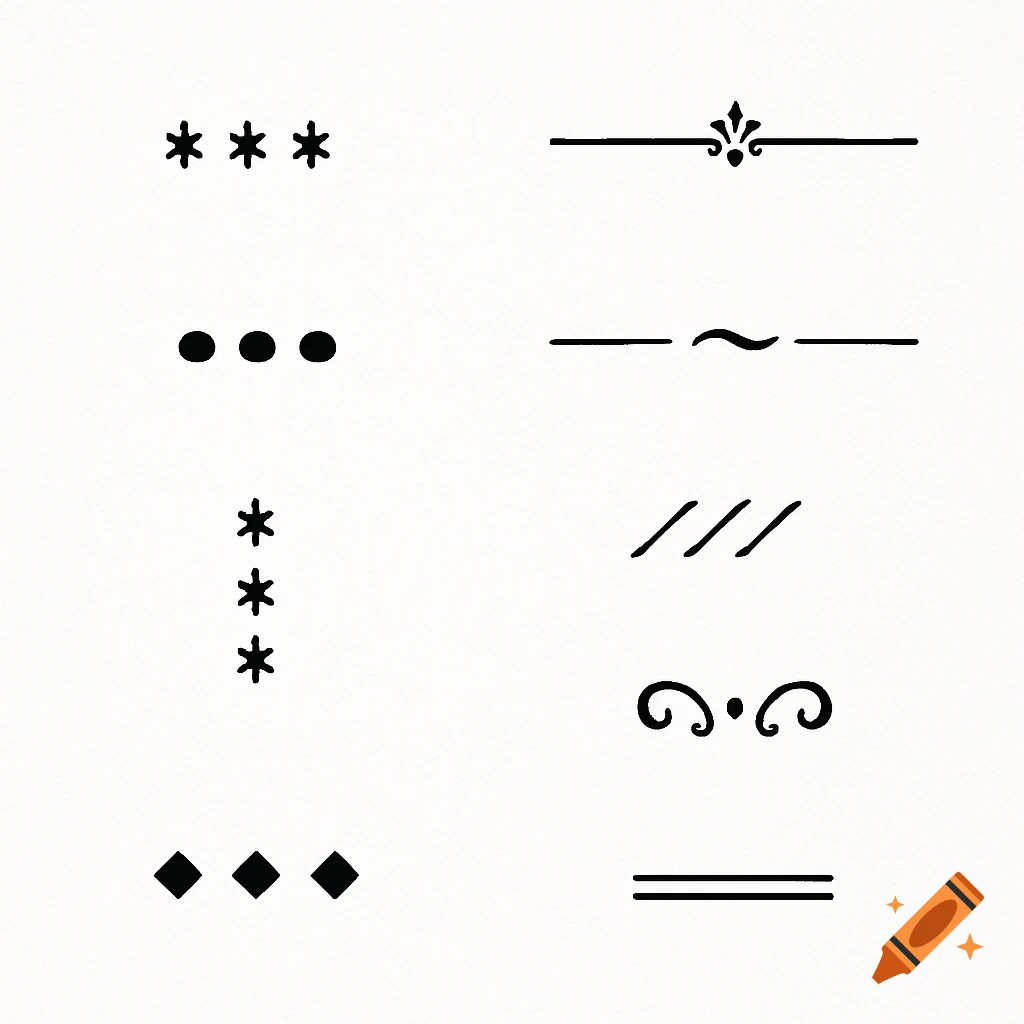 Black decorative symbols and lines on white background, used as scene breaks