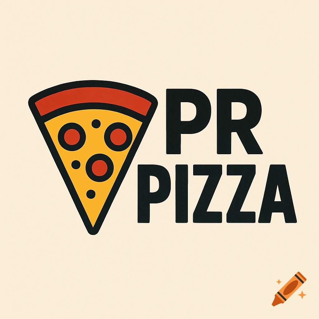 A logo featuring a slice of pizza next to the text "PR PIZZA".