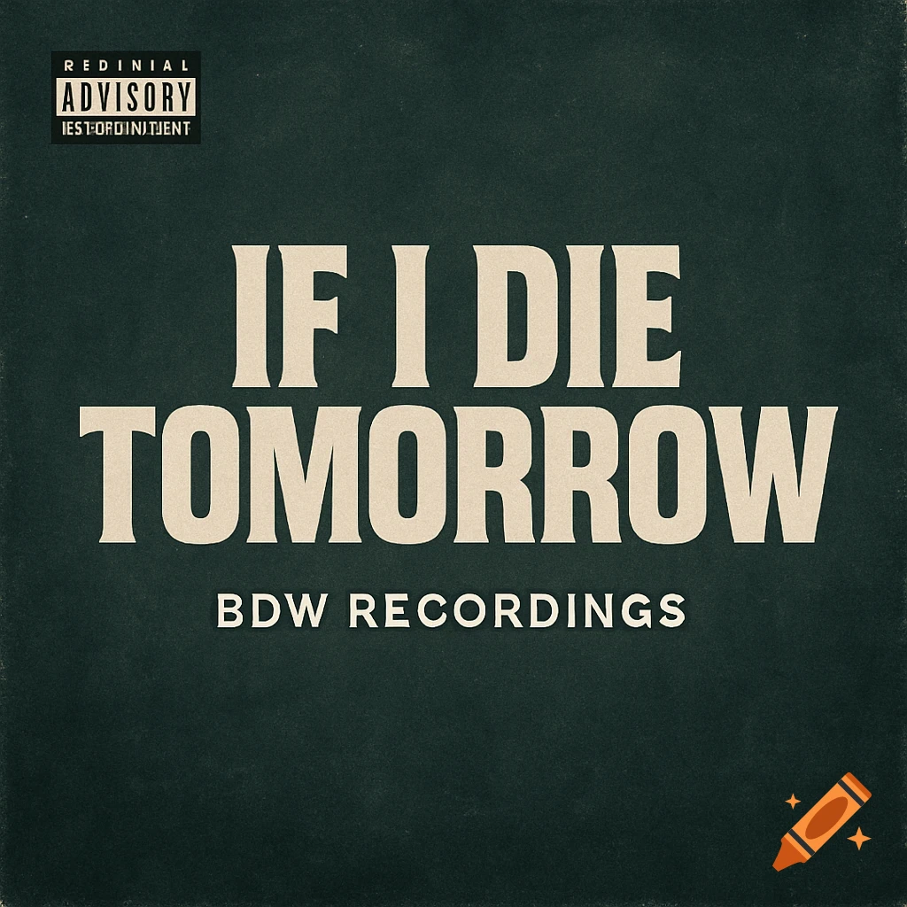 Plain hip hop album cover with text 'IF I DIE TOMORROW BDW RECORDINGS' on a dark green background.