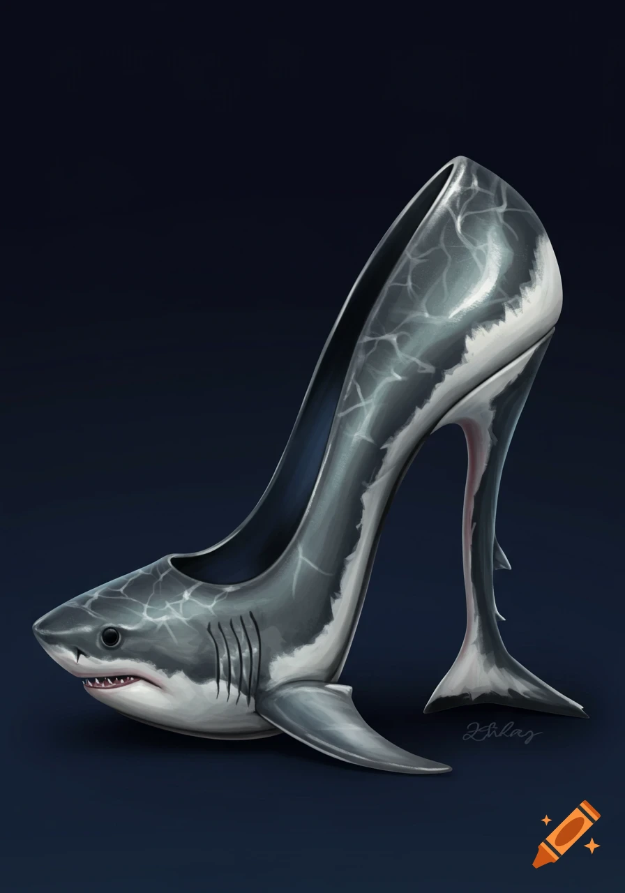 A creative high-heeled shoe designed to look like a shark.