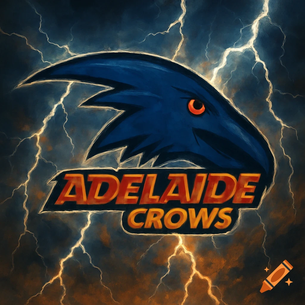 Adelaide Crows logo with lightning in the background.