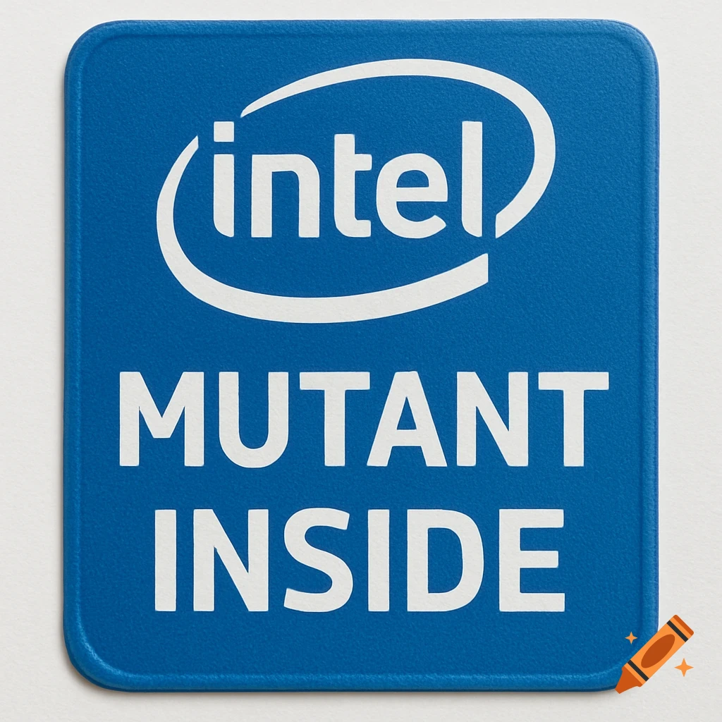 Blue sticker with 'intel MUTANT INSIDE' text