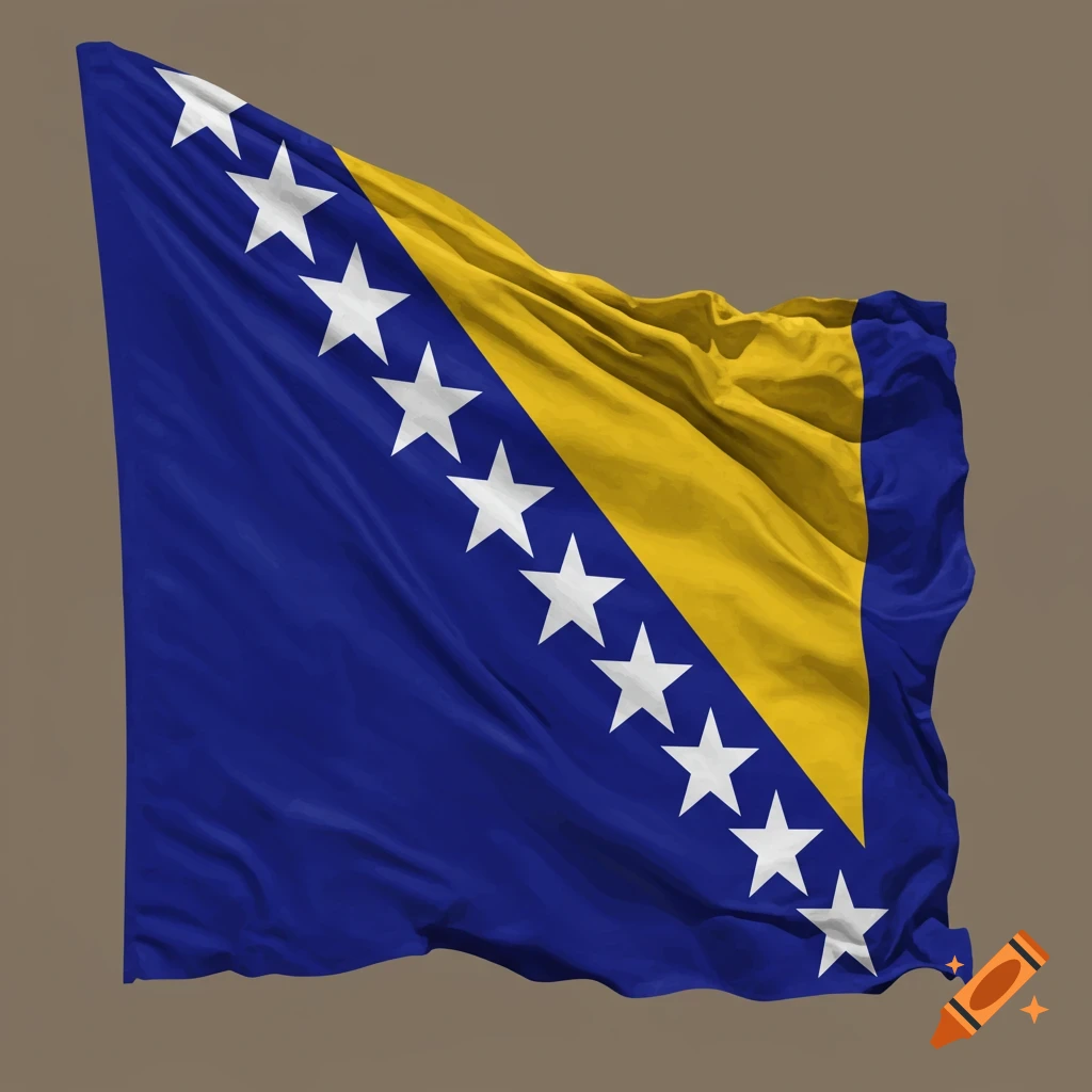A waving Bosnian flag on a brown background.