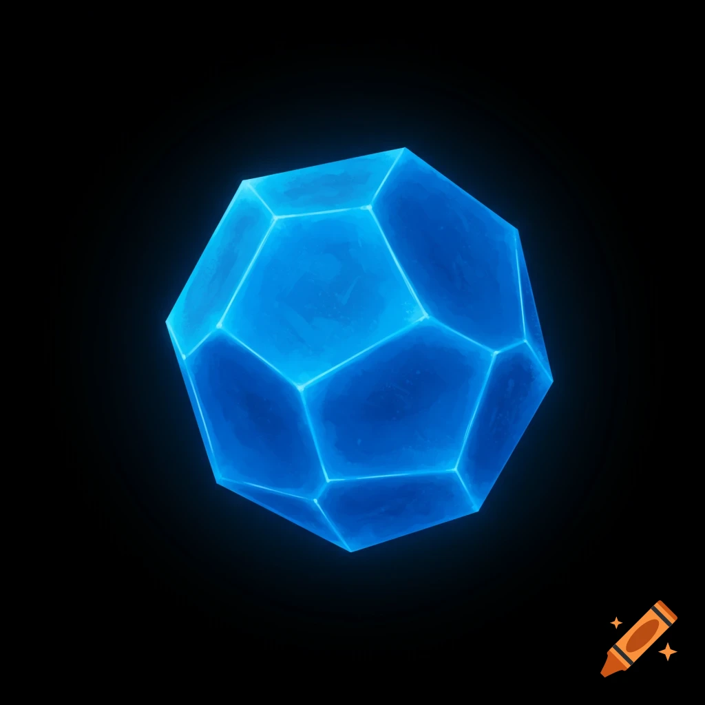 A blue glowing polyhedral shape on a black background.