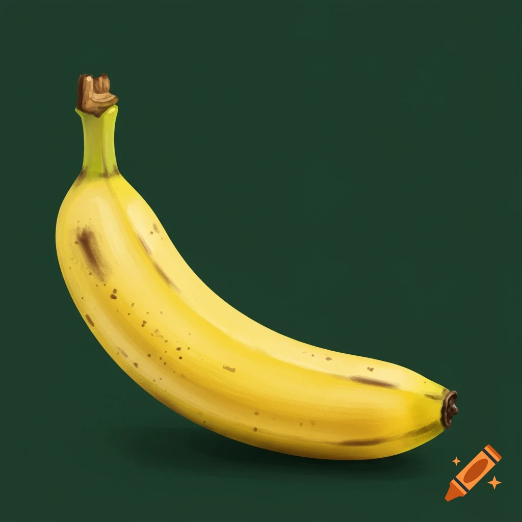 Illustration of a single ripe banana on a dark background.