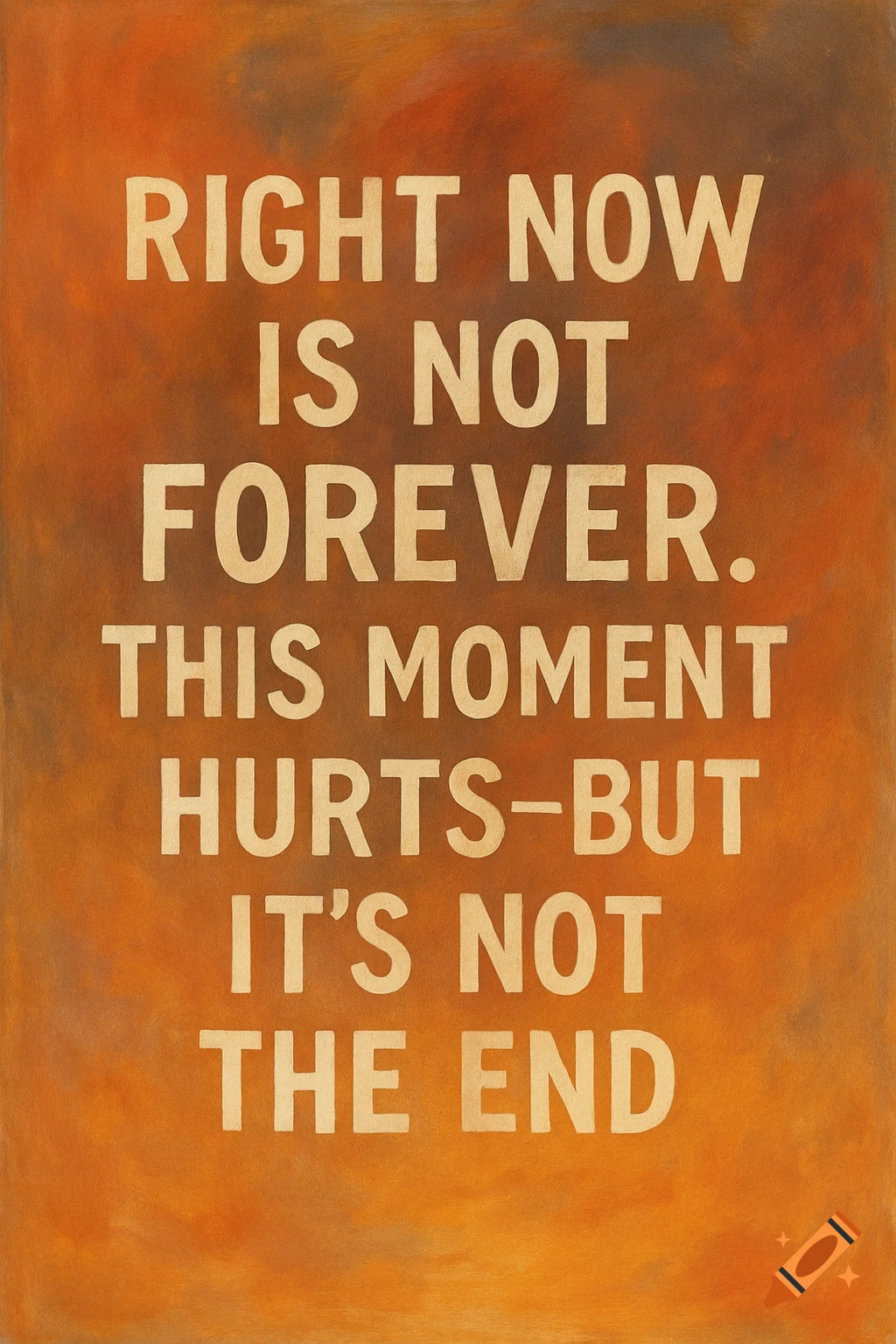 Inspirational text 'Right now is not forever. This moment hurts—but it's not the end' on a warm, textured background.
