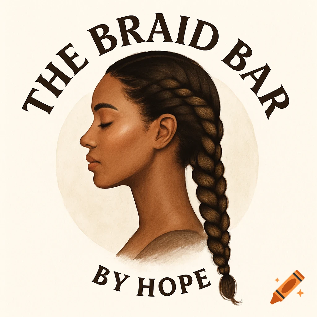 Illustration of a woman's profile with a long braid, surrounded by text.