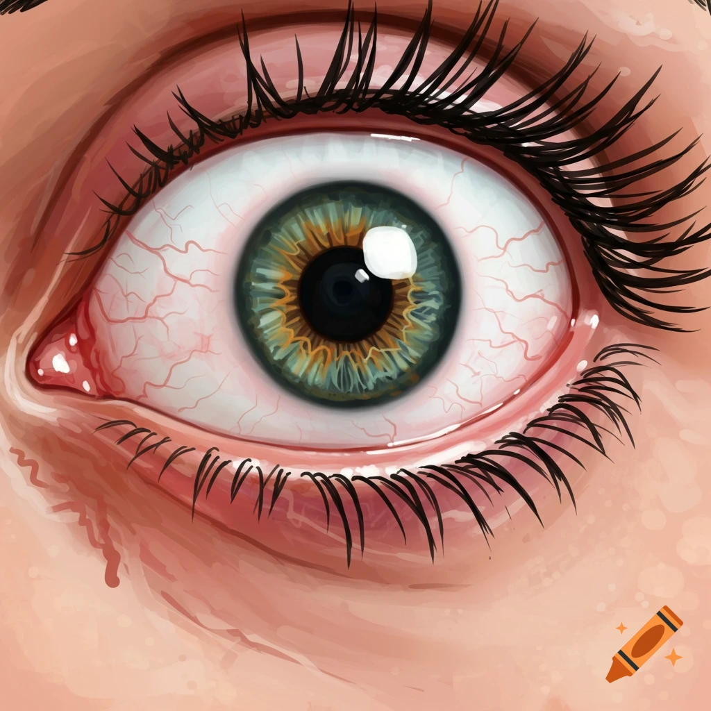 Close-up stylized illustration of a bloodshot eye