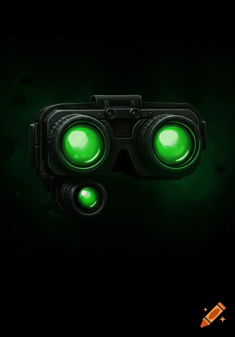 Tactical night vision goggles with glowing green lenses