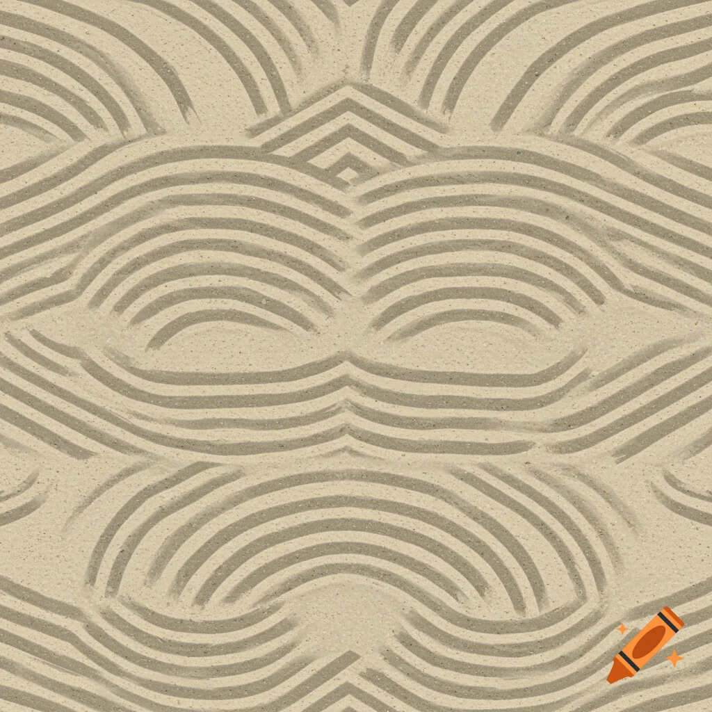 Raked sand pattern in a Japanese zen garden from above