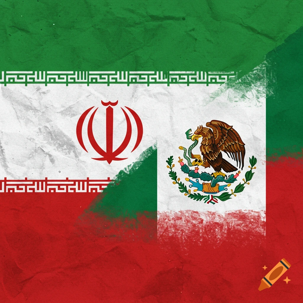 Combined Iranian and Mexican flags in a grunge style