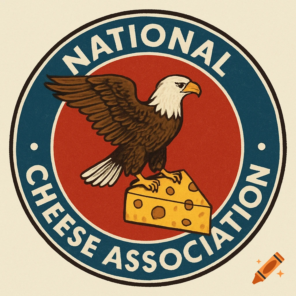 Circular logo with an eagle standing on a piece of cheese, surrounded by the text 'NATIONAL CHEESE ASSOCIATION'.