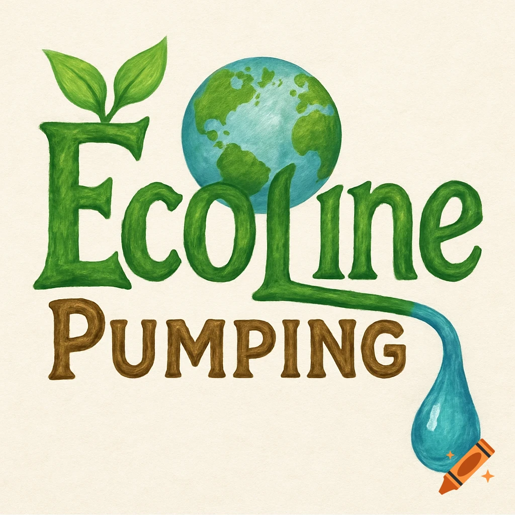 Logo for EcoLine Pumping with green text, globe, leaves, and water droplet in an illustrative style.