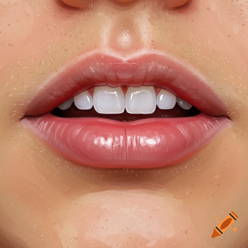 Close-up of a slightly parted mouth showing lips and teeth, rendered in a realistic style.