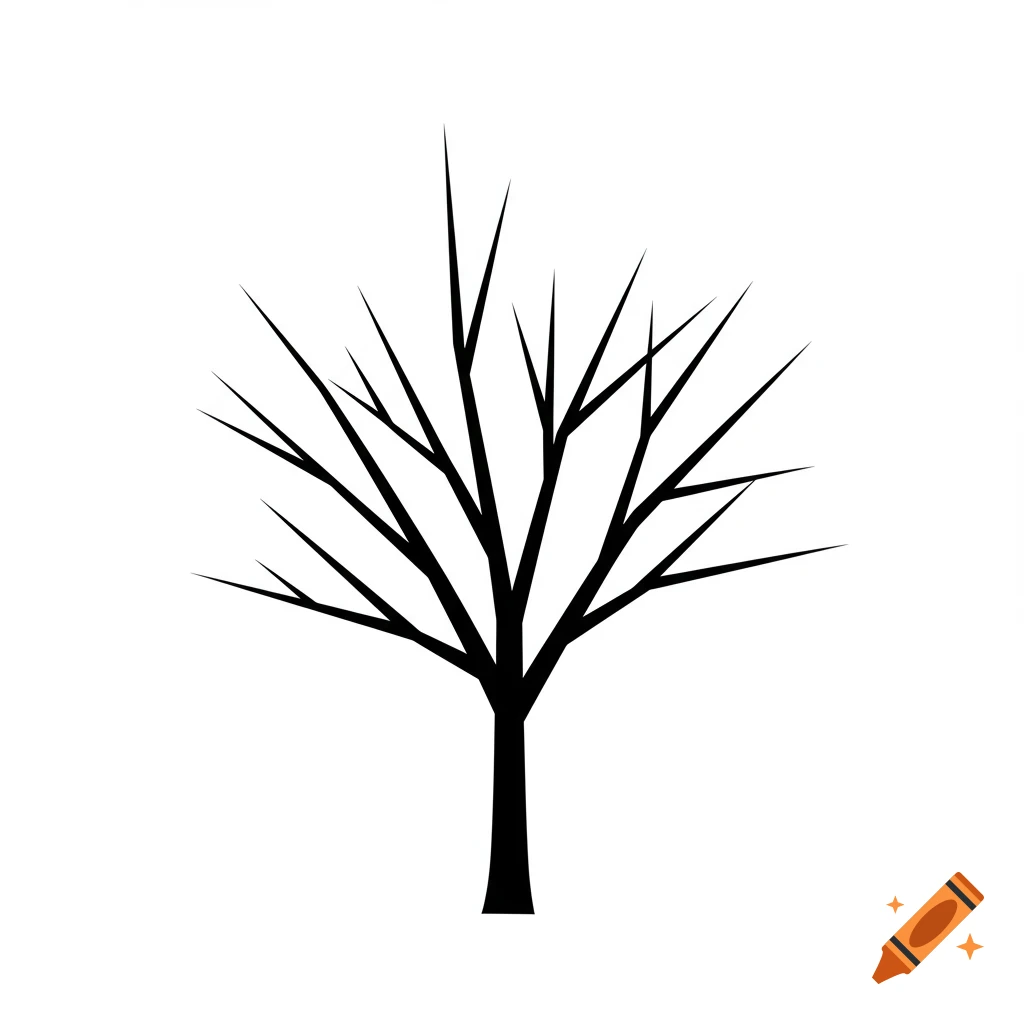 A black and white silhouette of a tree with bare branches.