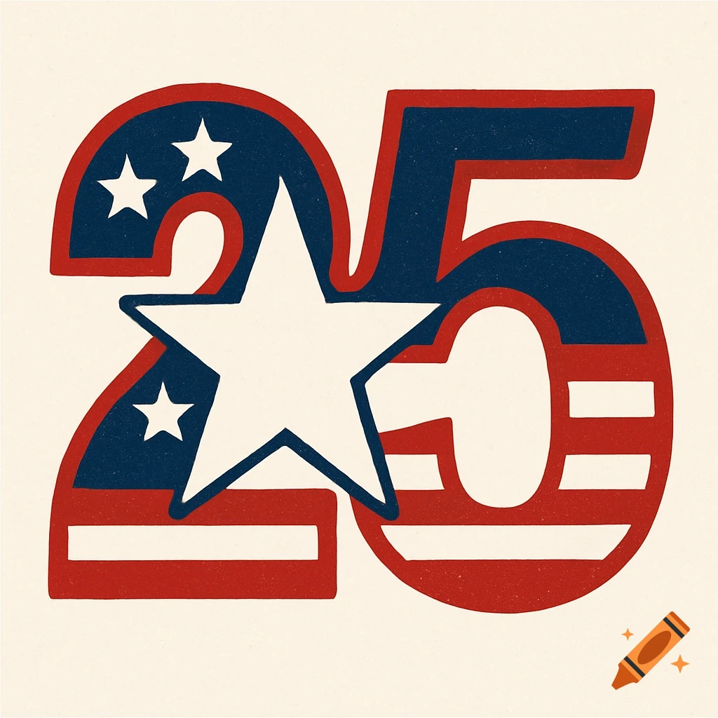 Number 25 in red, white, and blue with an American flag design and a star.