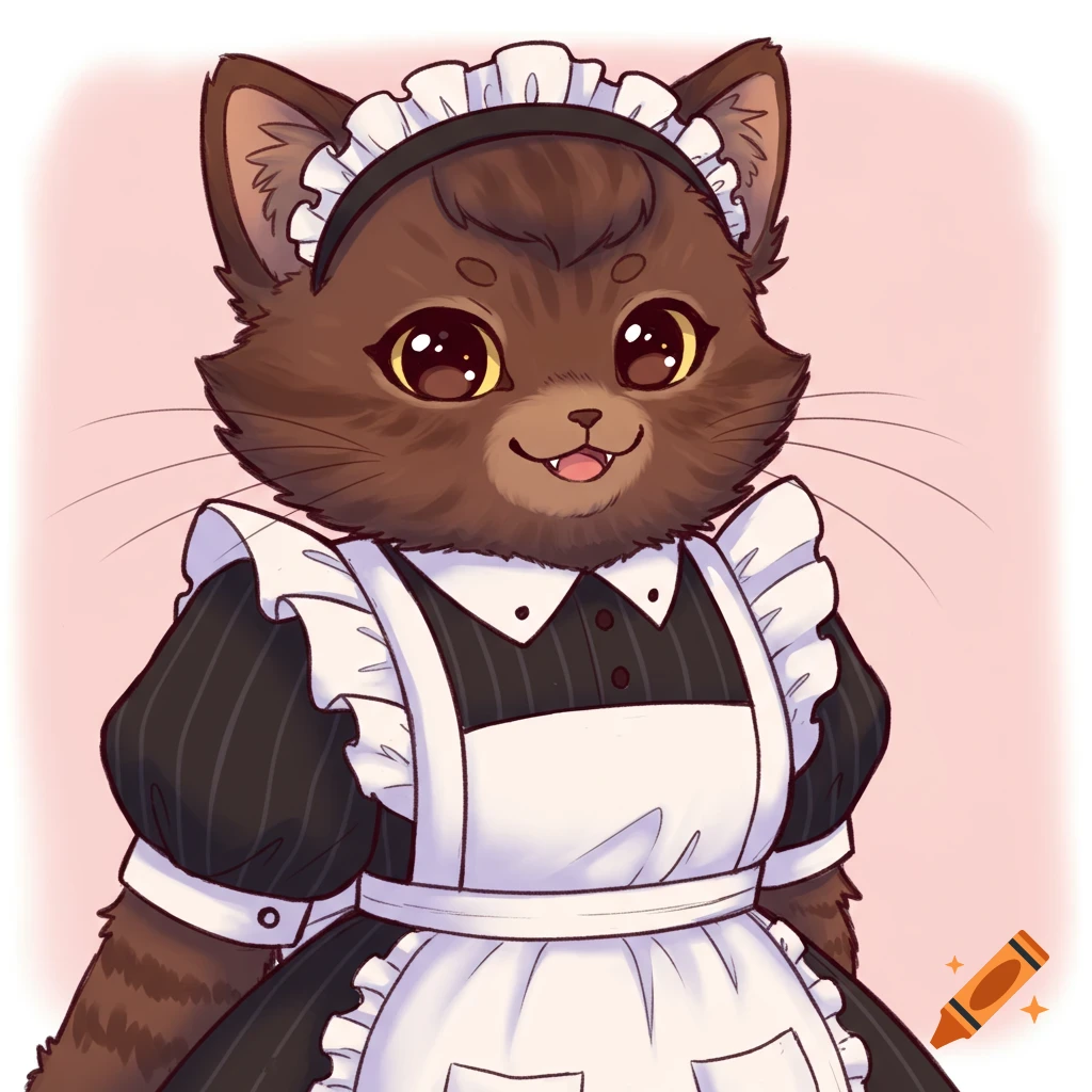 Drawing of a furry cat in a maid outfit