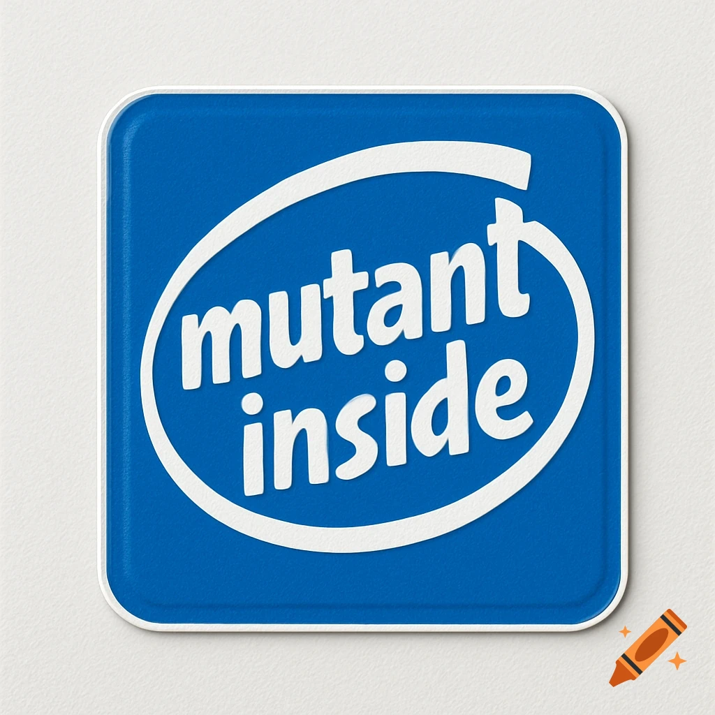 Blue logo sticker with white text 'mutant inside' inside an oval