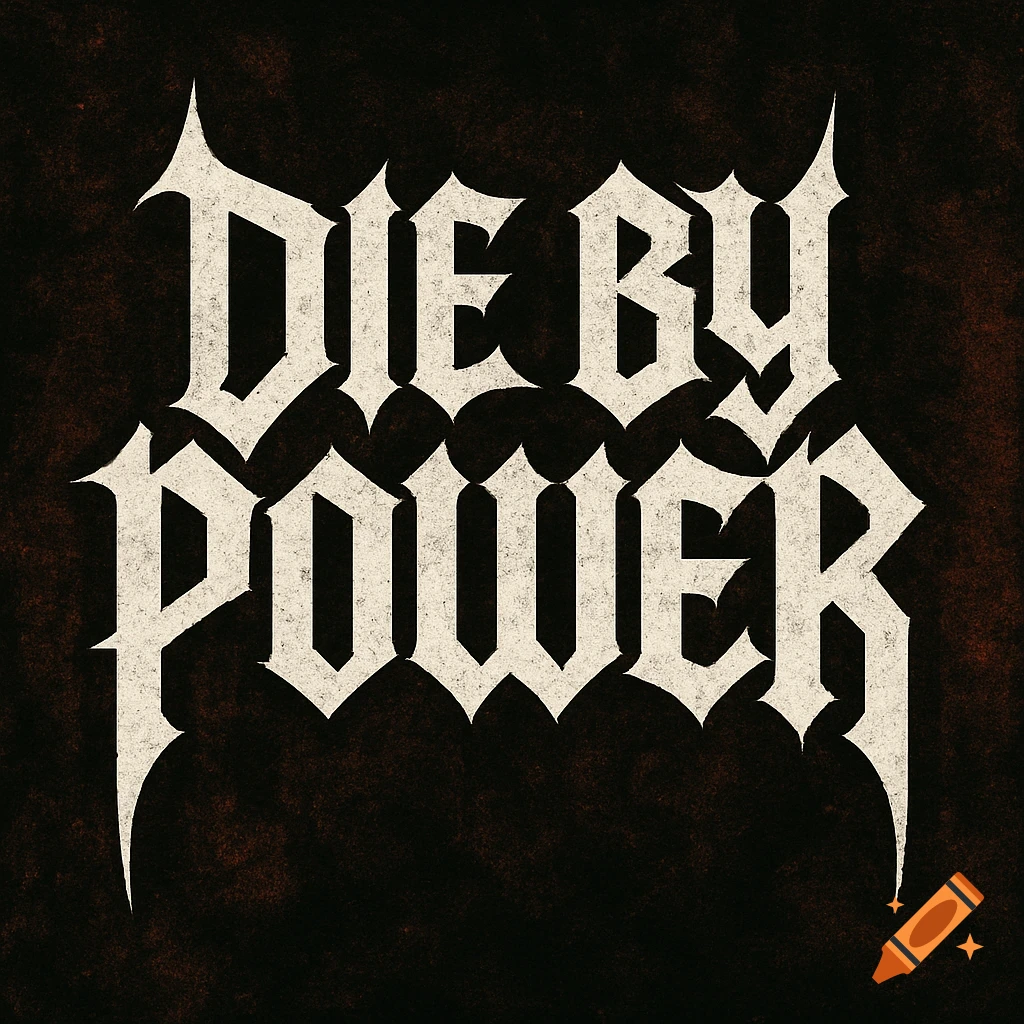 Heavy metal band logo with text DIE BY POWER in a gothic font on a dark, textured background.