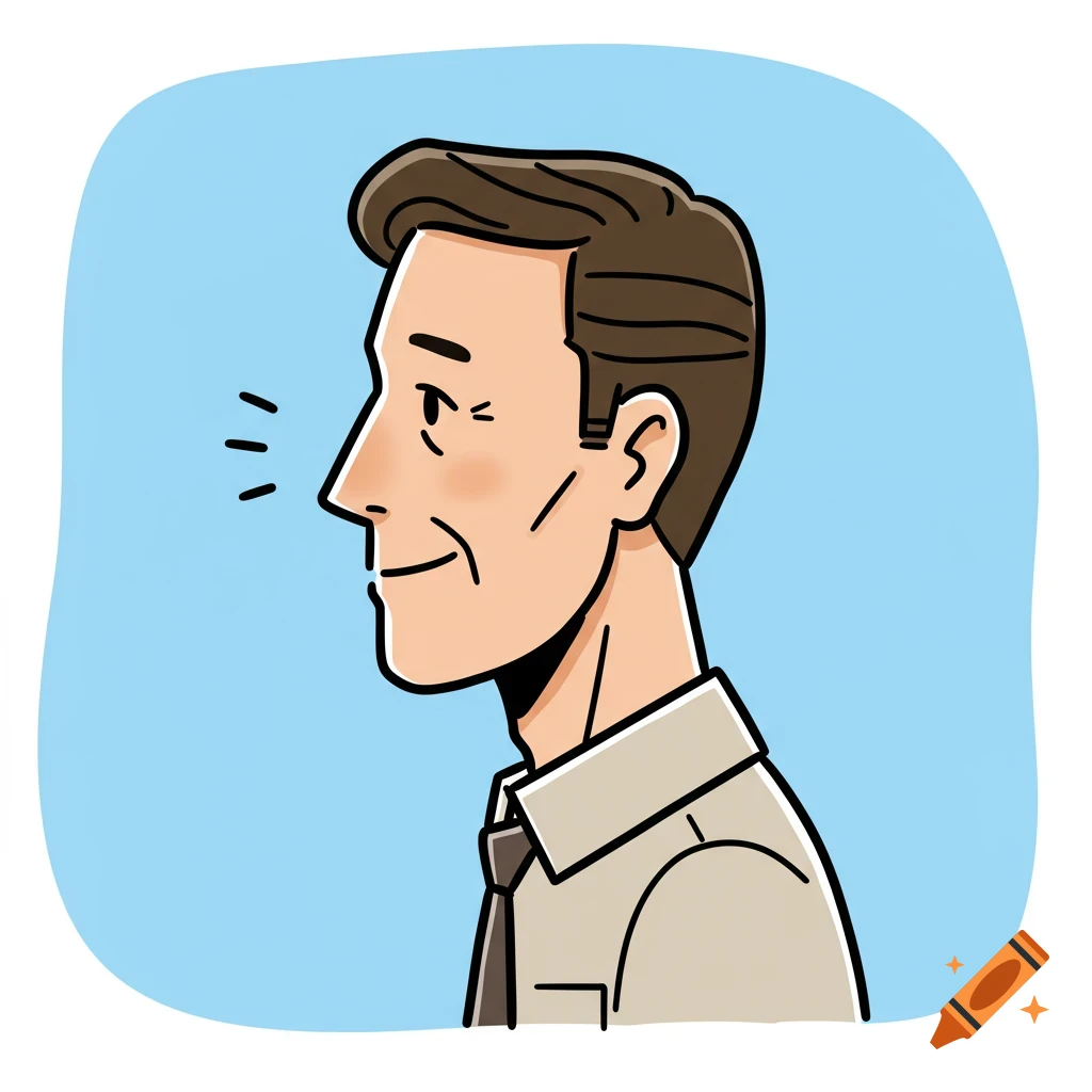 Cartoon profile portrait of a man in a shirt and tie.