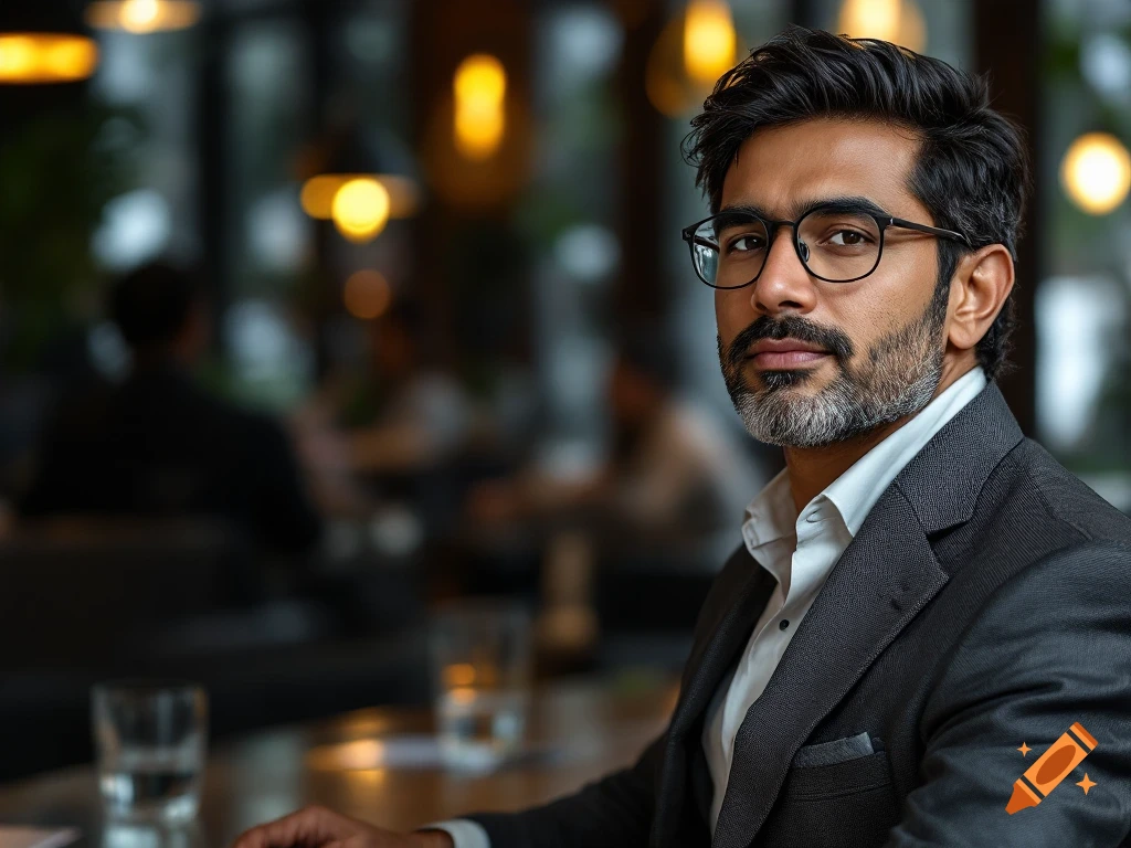 Portrait of a man in a suit and glasses indoors.