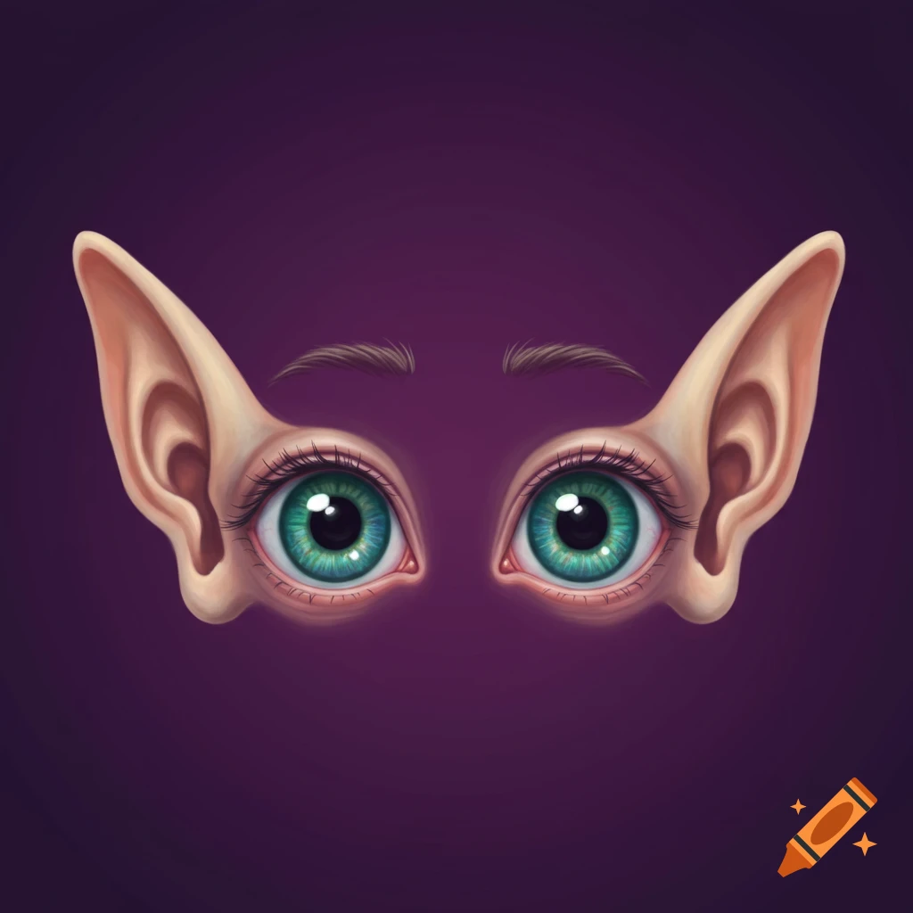 Illustration of wide green eyes and pointy ears peeking from darkness