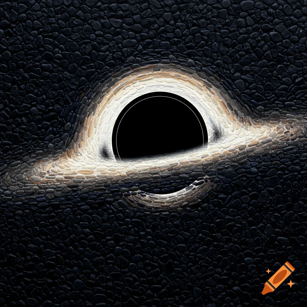 A pebble mosaic depicts a black hole.