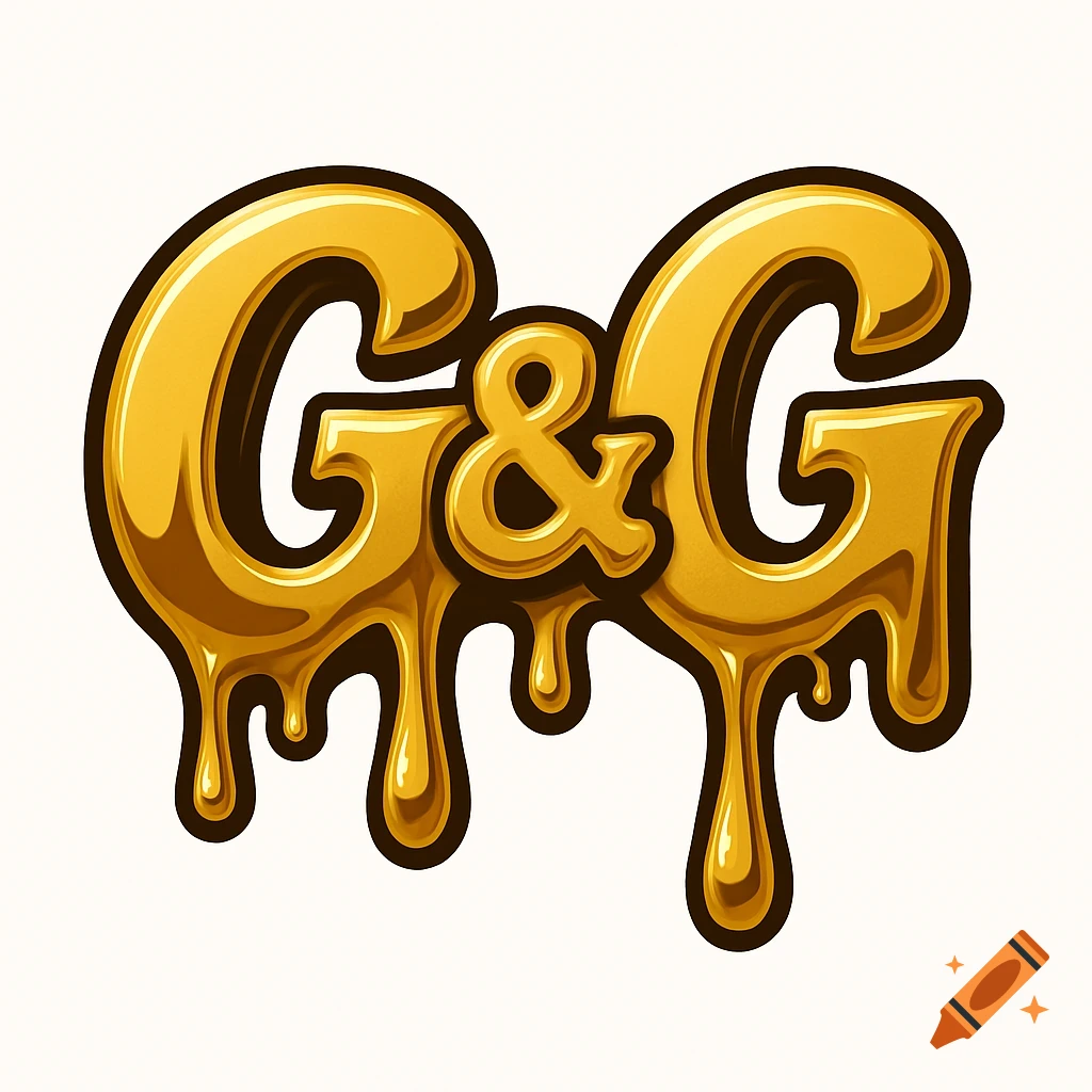 Stylized gold letters G&G dripping like liquid metal.