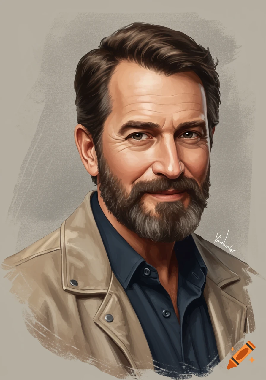 Digital painting portrait of a middle-aged man with a beard, wearing a jacket and shirt.
