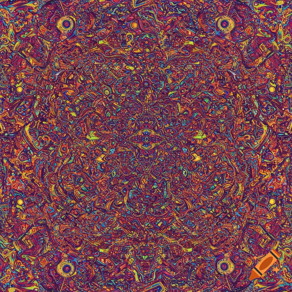 Busy, colorful psychedelic abstract pattern
