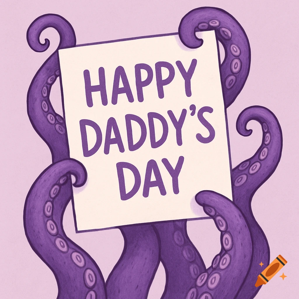 Purple octopus tentacles hold a card that says 'HAPPY DADDY'S DAY'.