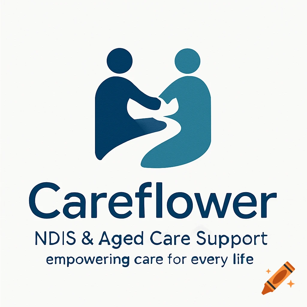 Logo for Careflower with abstract figures forming a path, and text 'Careflower NDIS & Aged Care Support empowering care for every life'.