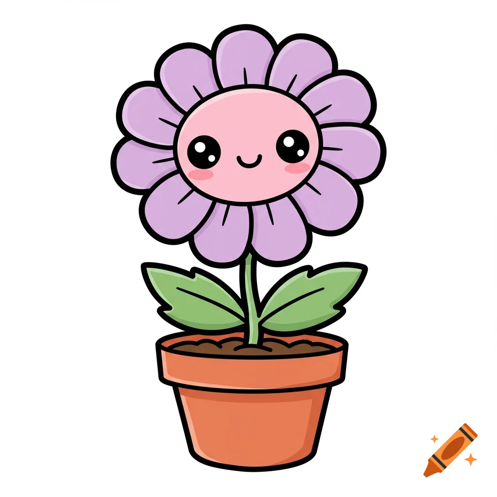 Cute cartoon flower in a pot
