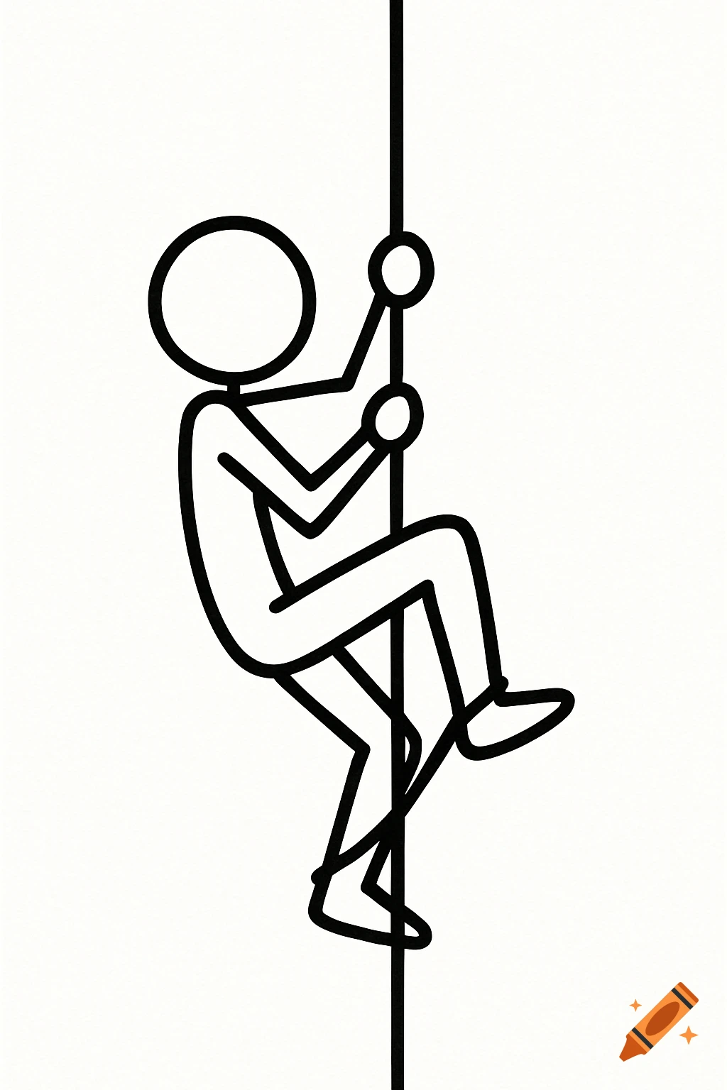Stick figure climbing a vertical line.