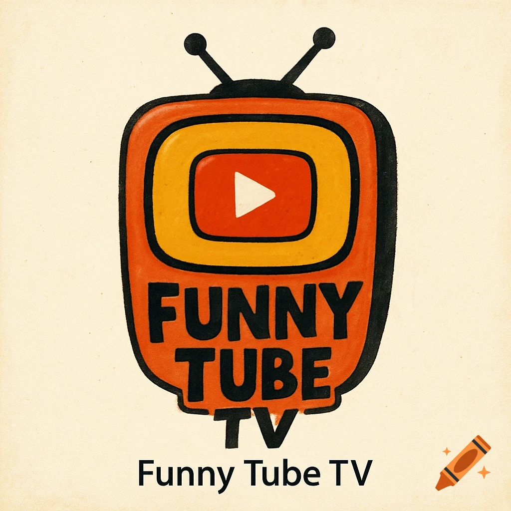 Cartoon logo of an orange TV with antennas and a play button, text reads Funny Tube TV.