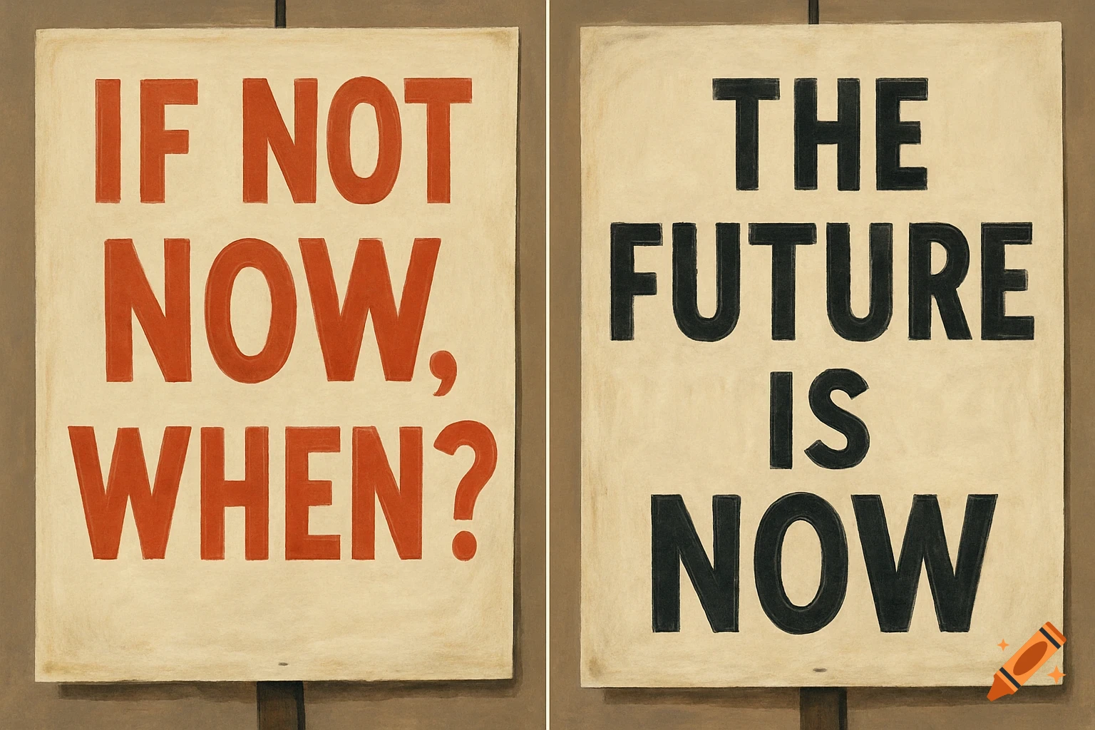 Two side-by-side protest posters with motivational text in a vintage style.