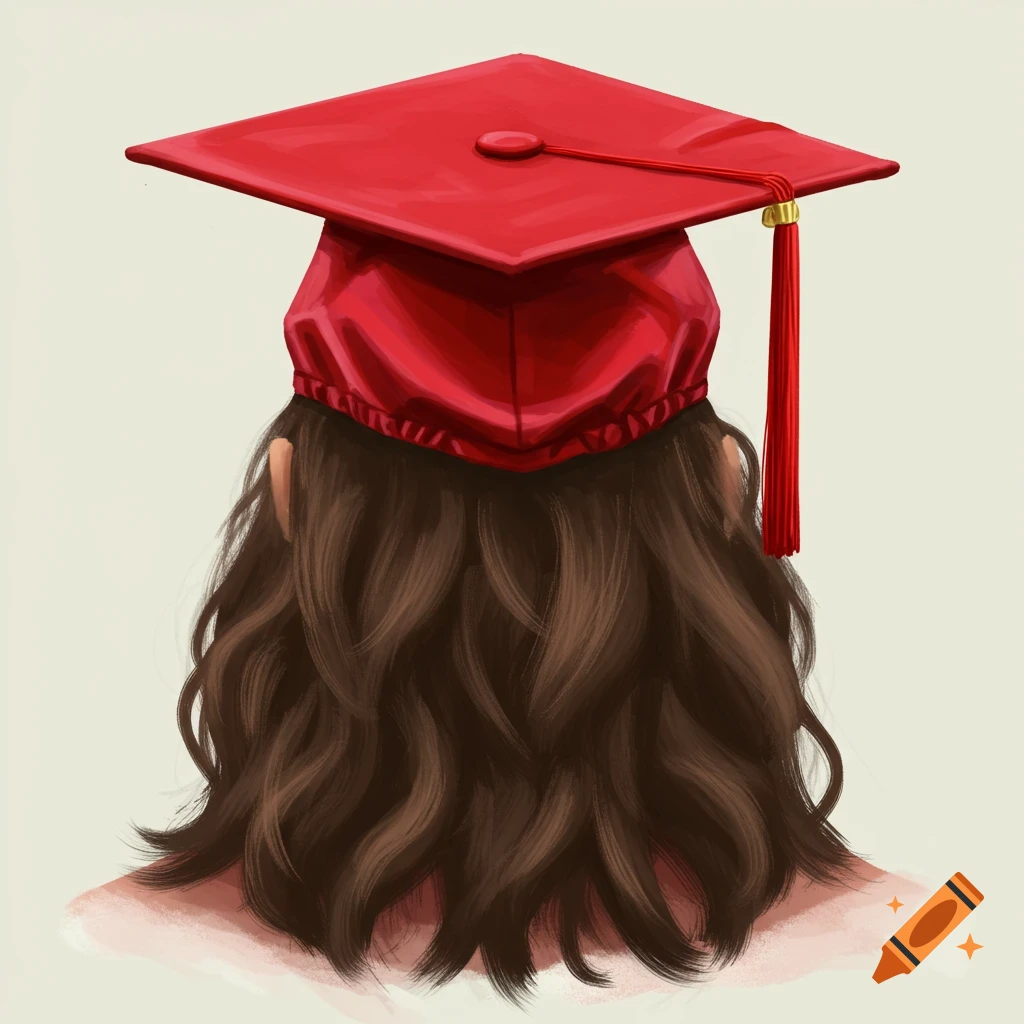 Person from behind wearing a red graduation cap