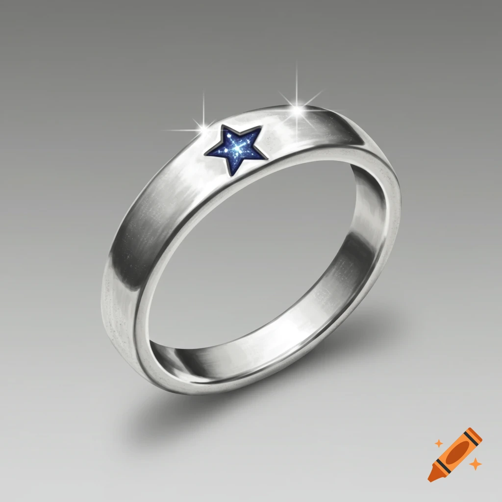A silver ring with a blue star-shaped gem set into it.