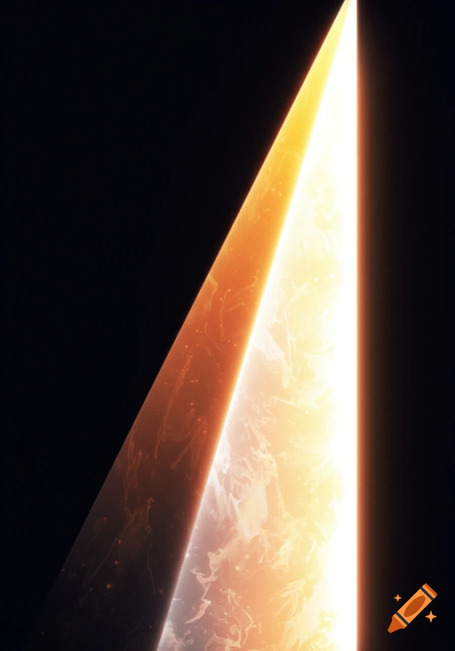 Abstract glowing wedge of light against a dark background.