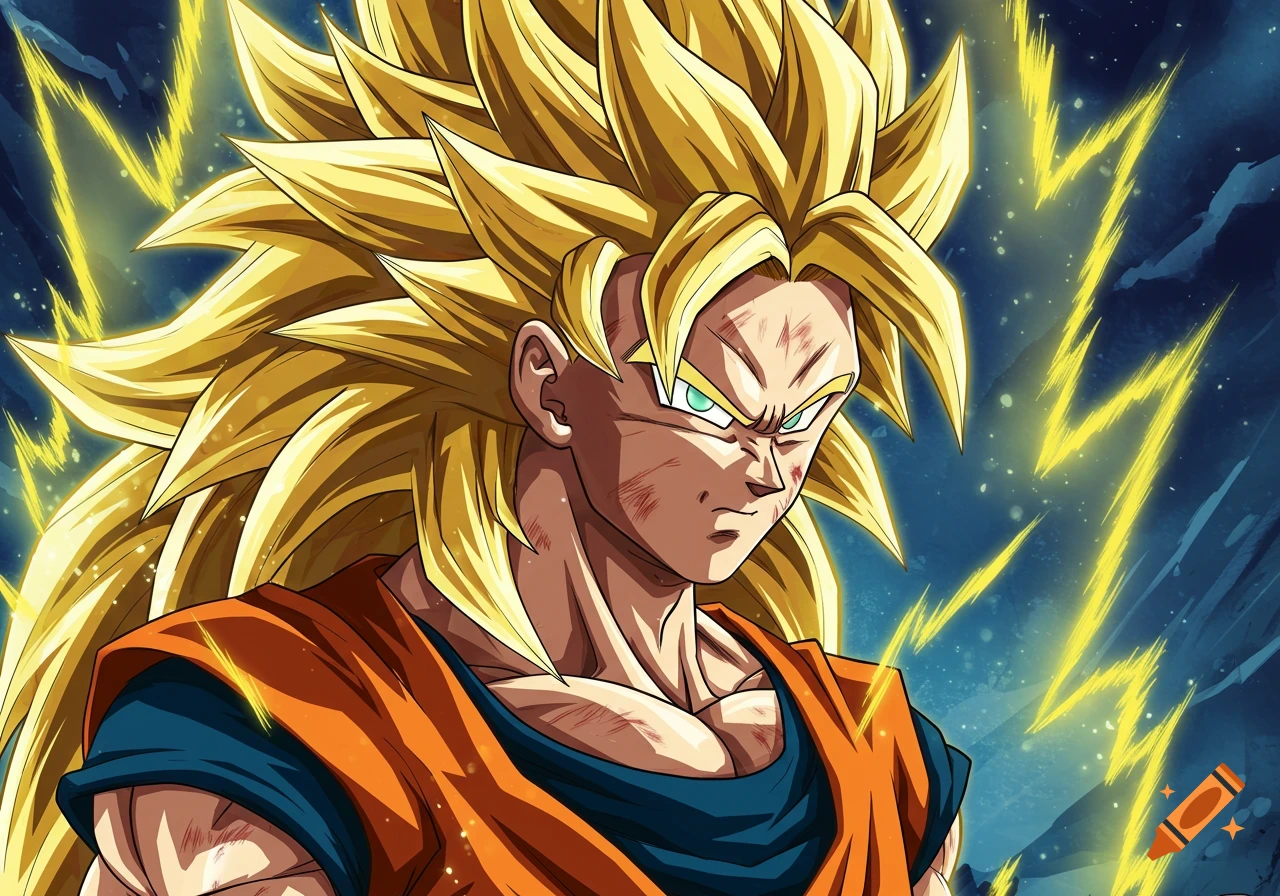 Super Saiyan 3 Goku with lightning aura