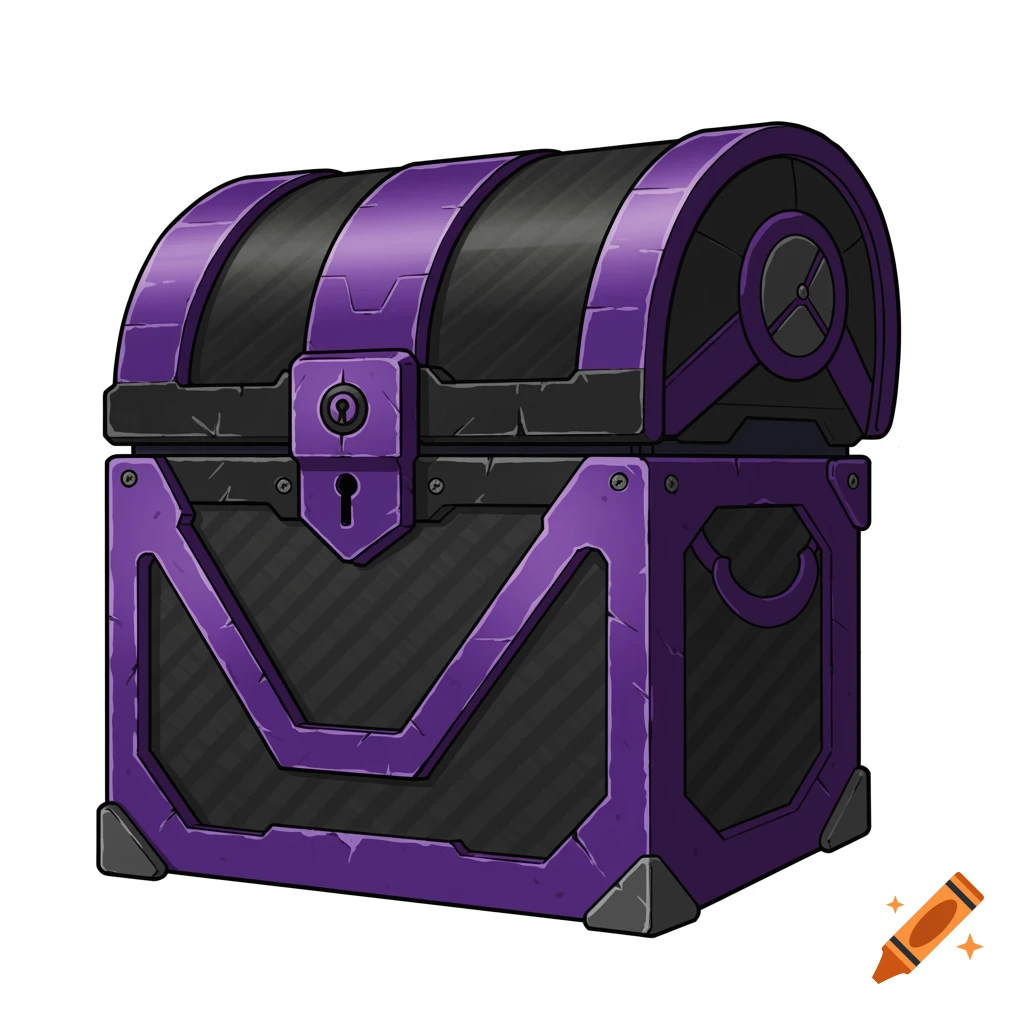 A stylized illustration of a purple and black futuristic robot chest with strong outlines.