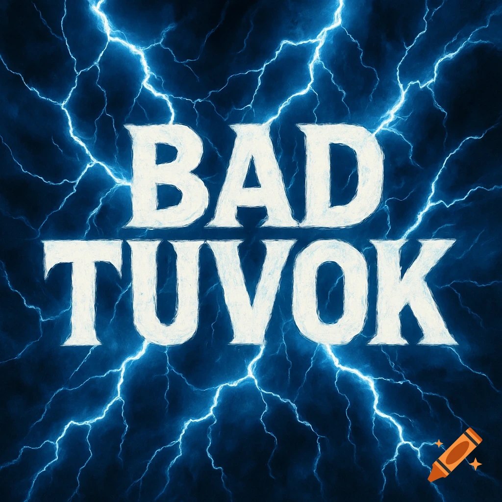 White text "BAD TUVOK" surrounded by blue lightning bolts.